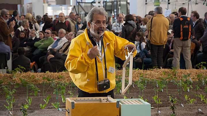 Alessandro Pistoia durante la sua lezione di apicoltura.