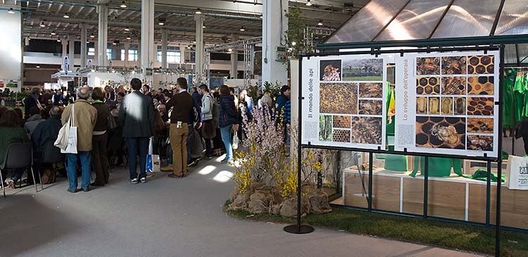 Esposizione del pannelli "Il mondo delle api" all'interno della fiera.